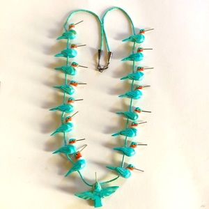 Turquoise hummingbird fetish necklace 24”